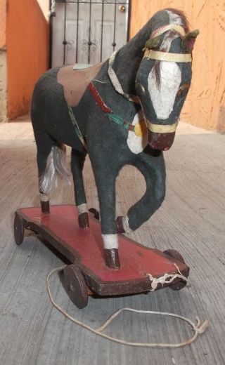 Antique Rare and Wooden Mini Horse Made in Mexico 1940s. 5
