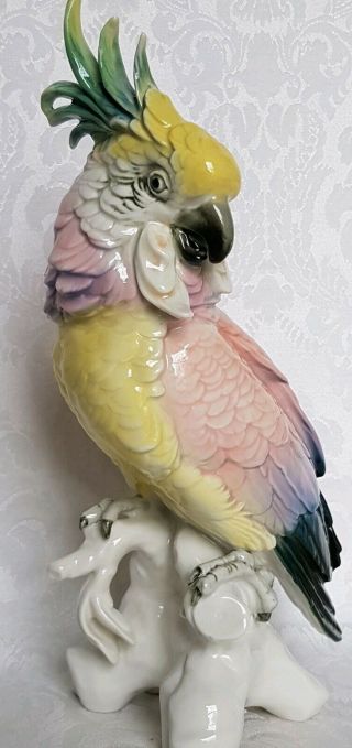 Vintage Karl Ens Porcelain Parrot Cockatoo Figurine Hand Painted Gorgeous 11 "