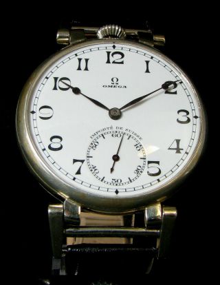 Omega Antique 1930 Mens Large Wristwatch Porcelain Dial