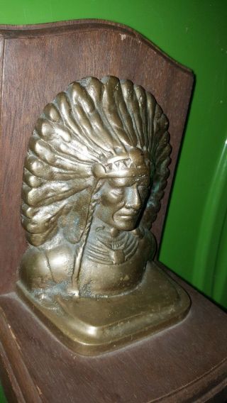 Large Vintage Brass Bronze Native American Chief Bookend Look