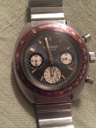 Vintage Eterna Chrono Valjoux Chronograph Swiss Stainless Steel Men’s Watch