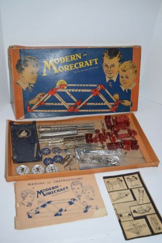 Vintage 1946 Modern Morecraft Erector Set Metal Building Toy Set