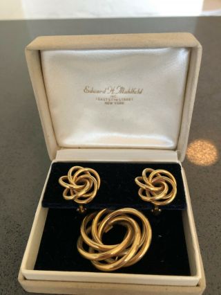 14 Karat Gold Vintage Pin And Clip Earring Set.  5 Oz