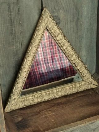 Vintage/antique Small Gold/gilt Unusual Triangle - Shaped Mirror