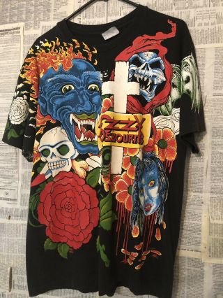 Vtg 90s Ozzy Osbourne All Over Print T - Shirt