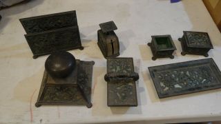 Antique Mission Arts Crafts Apollo Studios Ny Brass Desk Set 7 Piece 1899 Rare