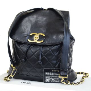 Authentic Chanel Cc Quilted Chain Backpack Bag Leather Black Vintage 28l987