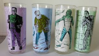 Vintage Set Of 4 Anchor Hocking Universal Monster Glass Tumblers Creature Mummy