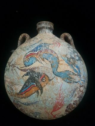 Stoneware Moon Flask With Hand Painted Fish Poss Maritime Related