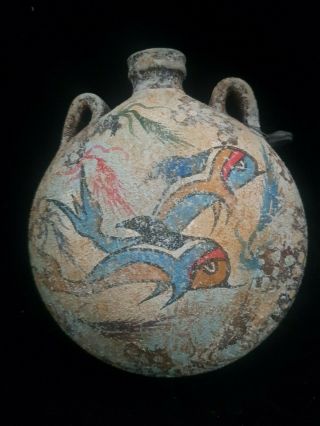 STONEWARE MOON FLASK WITH HAND PAINTED FISH POSS MARITIME RELATED 2