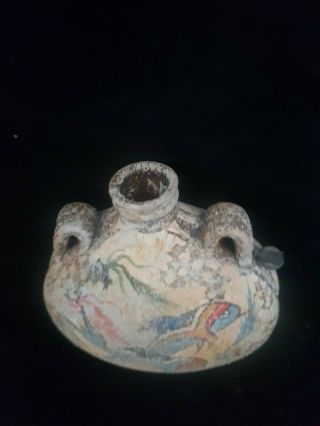 STONEWARE MOON FLASK WITH HAND PAINTED FISH POSS MARITIME RELATED 4