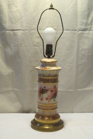 Vintage Hand Painted Porcelain Table Lamp Floral Design