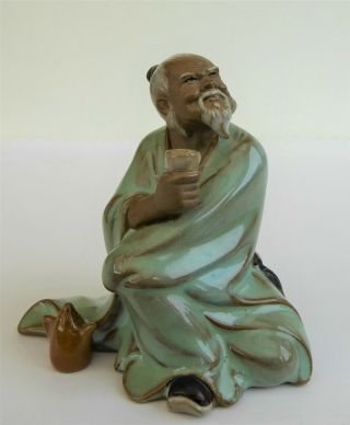 Chinese Shiwan Mudman Figurine Seated Drinking Tea