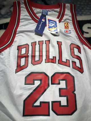 VTG Champion Jersey Michael Jordan Chicago Bulls NBA @ 50 Gold Logo Sz 40 NWT 2