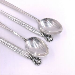 Set of 4 Georg Jensen Acorn Pattern Sterling Silver Ice Tea Spoons 2