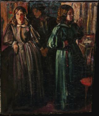 " The Quarrel " Period Large Old Antique Ashcan School Oil Painting