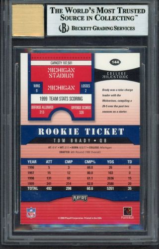 2000 Contenders Rookie Ticket 144 Tom Brady Patriots RC BGS 9 w/ 10 AUTO RARE 2
