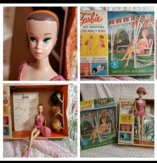 Vintage 1963 Miss Barbie Doll,  Box W/lawn Swing,  Plant,  Wire Stand