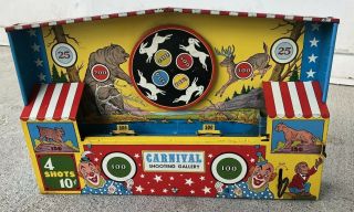 Vintage Ohio Art Tin Litho Wind - Up Carnival Shooting Gallery Con