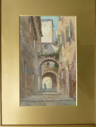 Vintage Italian Watercolor Of Street Scene 2