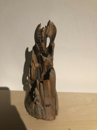 Chinese Carved Wooden Figure Of School Of Fish Around Reef/rock 2