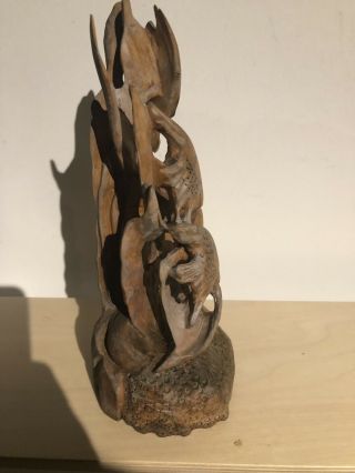 Chinese Carved Wooden Figure Of School Of Fish Around Reef/rock 4