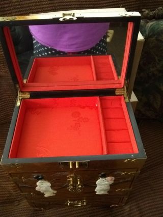 Large Vintage Japanese Jewelry Box Hand Painted Gold lacquer 4