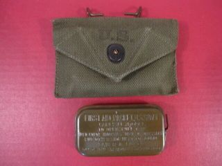 Wwii Us Army M1942 First Aid Kit Canvas Pouch W/carlisle Bandage - Dated 1945 1