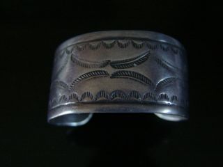 Antique Navajo Silver Cuff Bracelet With Stampwork,  Well Loved