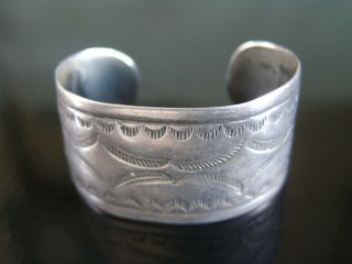 Antique Navajo Silver Cuff Bracelet with Stampwork,  Well Loved 9