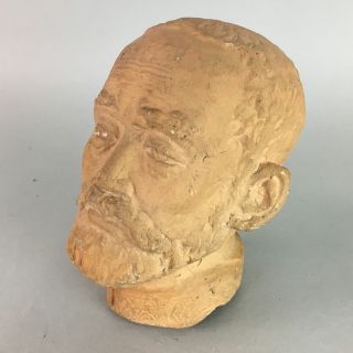 Japanese Ceramic Head Sculpture Vtg Pottery Man Beard Statue Okimono Bd469
