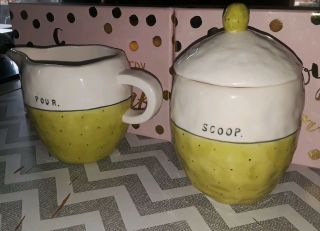 Rare Vintage Rae Dunn: Scoop Pour Set Green Polkadot: Creamer,  Sugar 4