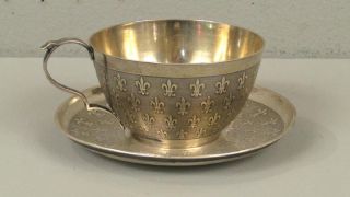 Antique French Silver Cup And Saucer Circa 1774 - 1780