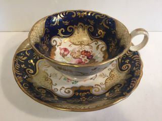 Cobalt Gold Wide Mouth Teacup & Saucer - Floral Center - Paragon?