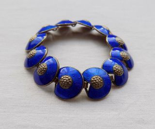 Stunning Vintage Silver Bracelet With Blue Enamel 6.  5 " Long