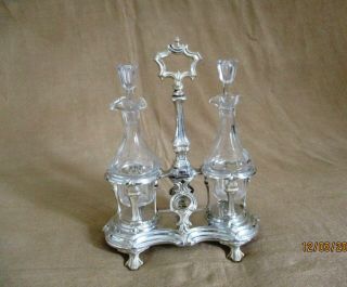 Antique French Sterling Silver & Crystal Oil&vinegar Cruet Set Martial Fray 1849