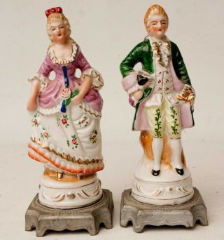 Antique German Porcelain Figurines,  Victorian Man Woman 9 " Tall