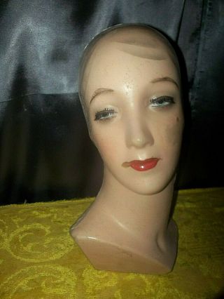 Vtg 1920s Art Deco Female Flapper Store Mannequin Composite Plaster Head Bust