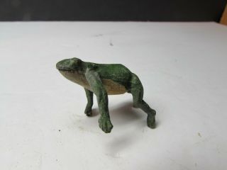 Early 1900s Cast Metal Frog Figurine With Paint Miniature Size