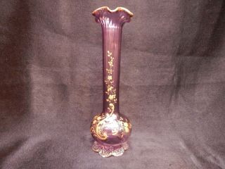 Antique Legras Mont Joye Lavender Gilt Enameled Art Glass Vase Circa 1890 