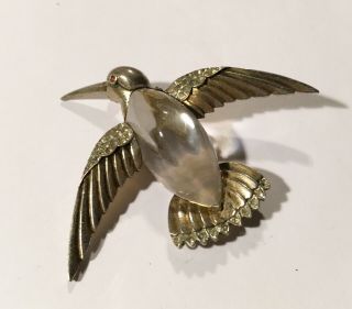 1940’s Sterling Trifari Jelly Belly Hummingbird Pin With Lucite Body