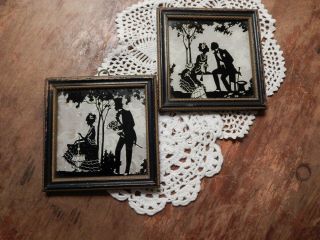 Vintage Wedding Decor Reliance Silhouette Framed Pictures Courtship Trysting T - 2