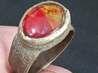 Fantastic Extremely Rare Medieval Silvered Ring Rare Stone.  5,  5 Gr.  20 Mm