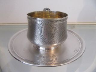 19th C French Sterling Guilloche Silver Tea Cup Louis Xvi St 257g 9,  07oz