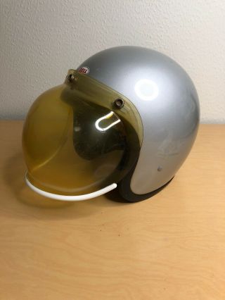 Vtg Bell Magnum Racing Helmet 7 1/2 Silver Bubble Face