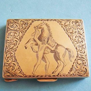 Vtg Sterling Silver Nude Woman With Horse Flowers Engraved Cigarette Case