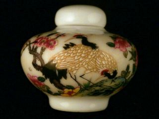 Fine 19thc Chinese Porcelain Hand Painting 2cranes Snuff Bottle W137