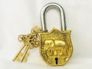 Vintage Old Antique Style Brass Handcrafted Fine Elephant Shape Pad LockWith Key 2