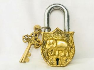 Vintage Old Antique Style Brass Handcrafted Fine Elephant Shape Pad LockWith Key 3