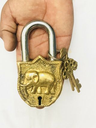 Vintage Old Antique Style Brass Handcrafted Fine Elephant Shape Pad LockWith Key 8